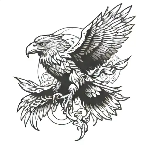 Combine Greek mythology with birds by creating a tattoo of Zeus transforming into an eagle in a blackwork style tattoo design idea