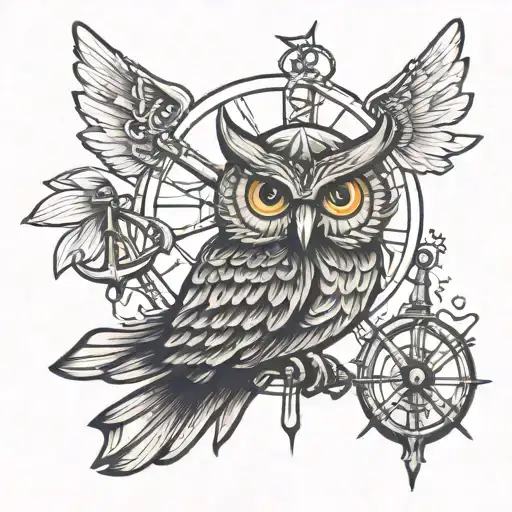 owl, anchor, windmill, Goldwing soaring tattoo design idea