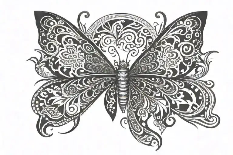 butterfly and tribal, mysticism tattoo design idea