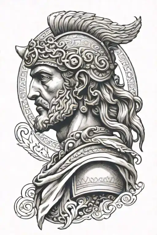 hero of ancient Greece in full growth tattoo design idea
