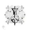 sketch of a runic ankh made with ink, include 3 bird skulls around the base of the top half with runes around i tattoo design idea