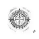 sketch of a runic ankh made with ink, include 3 bird skulls around the base of the top half with runes around i tattoo design idea