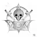 sketch of a runic ankh made with ink, include 3 bird skulls around the base of the top half with runes around i tattoo design idea