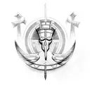 sketch of a runic egyptian ankh maybe with ink, include 3 bird skulls around the base of the top half with runes around  tattoo design idea