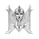 sketch of a runic egyptian ankh maybe with ink, include 3 bird skulls around the base of the top half with runes around  tattoo design idea