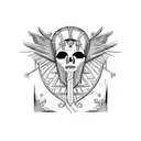 sketch of a runic egyptian ankh maybe with ink, include 3 bird skulls around the base of the top half with runes around  tattoo design idea