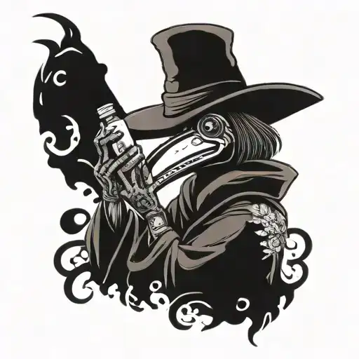 plague Doctor holding pharmacy bottle tattoo design idea