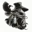 plague Doctor holding pharmacy bottle tattoo design idea