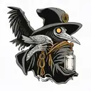 plague Doctor holding pharmacy bottle tattoo design idea