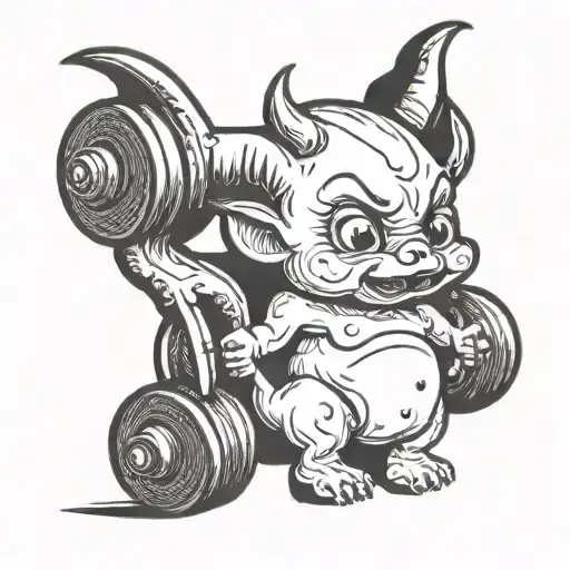 baby devil lifting weight tattoo design idea