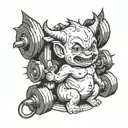 baby devil lifting weight tattoo design idea