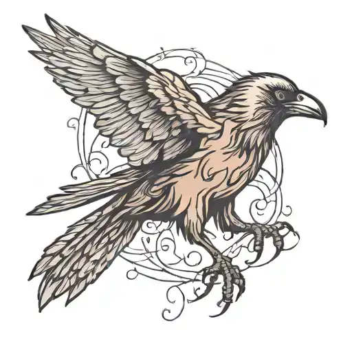 evil crow flying tattoo design idea
