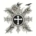 I want a cross (The Dark Lotus Cross) with bats flying across and with the roman numerals XII・XXIV・MMXXII tattoo design idea