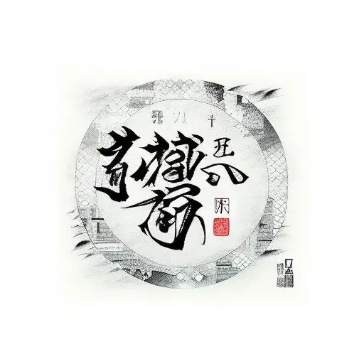 Rap lyrics written in Japanese calligraphy with a New York cityscape background tattoo design idea