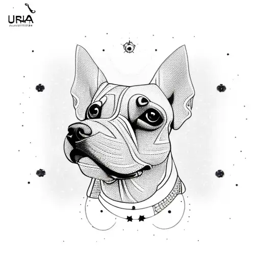 tattoo of a cocker spanield dog with lyra constellation, fine lines, geometric, minimalist shape no filled with a bit of tattoo design idea