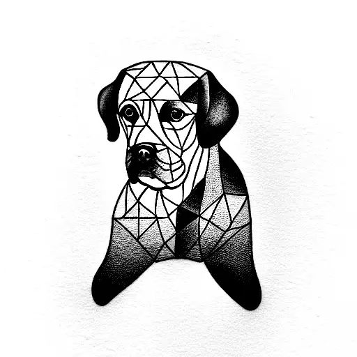 tattoo of a cocker spanield dog with lyra constellation, fine lines, geometric, minimalist shape no filled with a bit of tattoo design idea