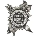 inscription in a circle "A friend is equal to an enemy in the end. And the result is one" tattoo design idea