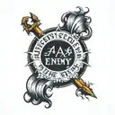 inscription in a circle "A friend is equal to an enemy in the end. And the result is one" tattoo design idea