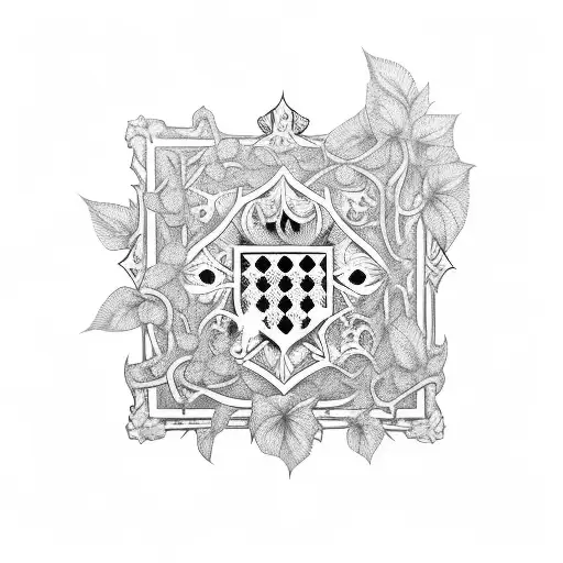 A gothic-style chessboard surrounded by overgrown jasmine vines tattoo design idea