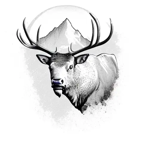 bull elk, compound bow, golf, mountains, rivers, sunset  tattoo design idea