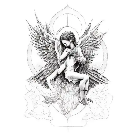 An angel and a demon engaged in an intense battle tattoo design idea