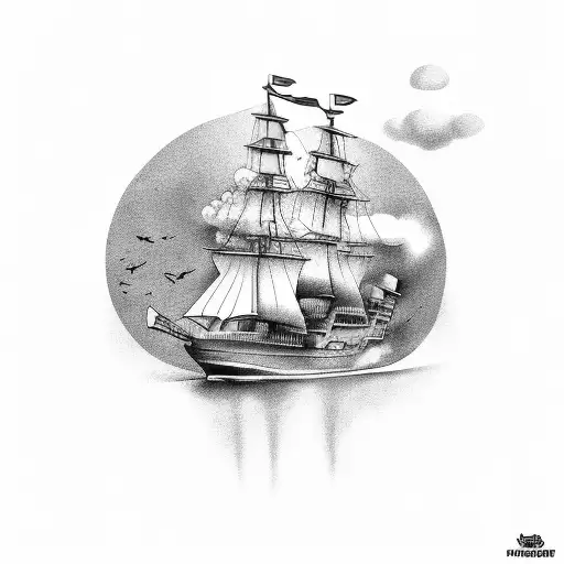 Ship on fire tattoo design idea