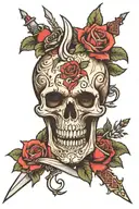 skull dagger rose tattoo design idea