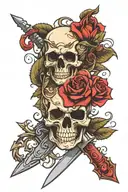 skull dagger rose tattoo design idea