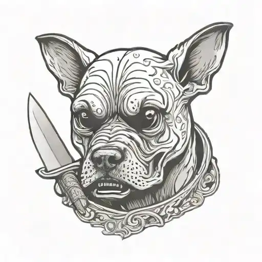 dog with knife in mouth tattoo design idea