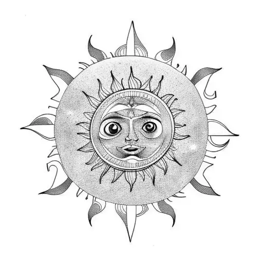 Sun stars moon numbers electric tattoo design idea