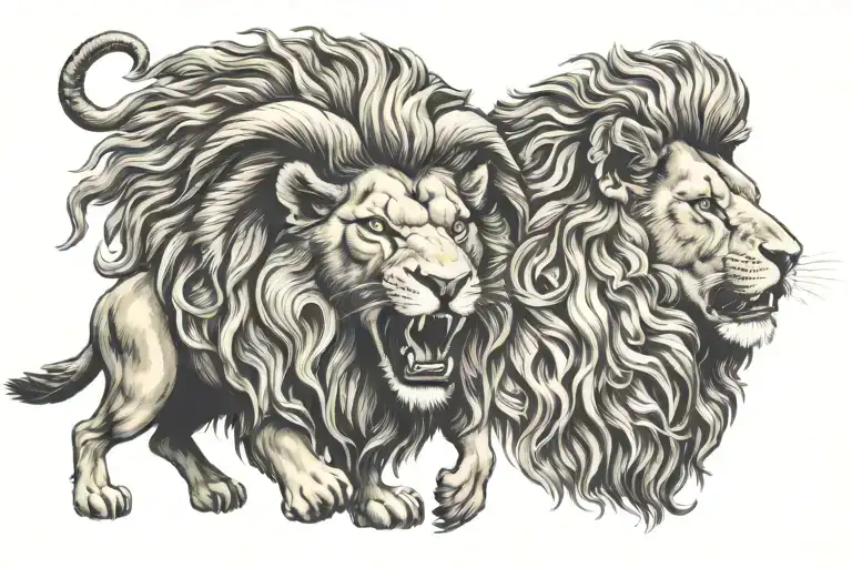 ram and lion roaring tattoo design idea