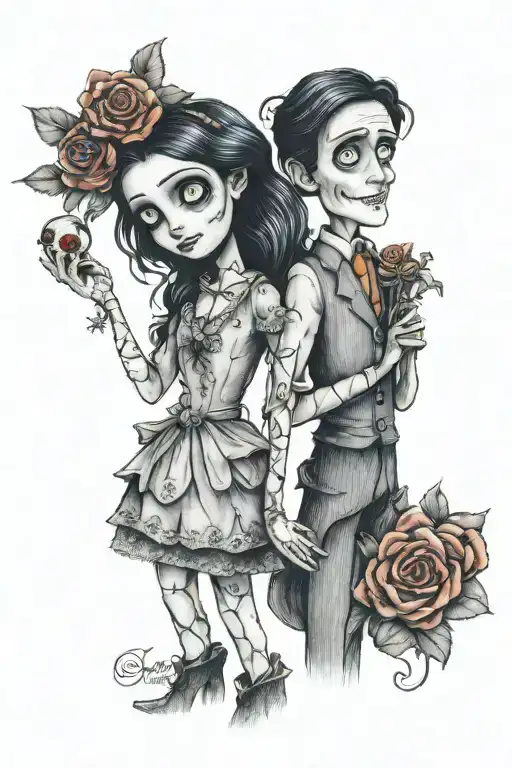 Charlie and Emily "corpse bride" Coraline "Coraline" tattoo design idea