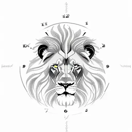Lion and clock tattoo design idea
