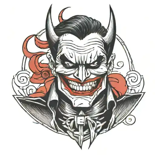 A portrait of Batman Who Laughs with a twisted smile tattoo design idea