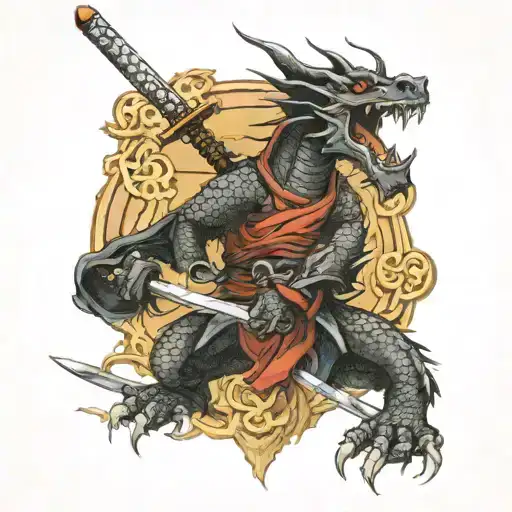 samurai- dragon-sword-perseverance tattoo design idea