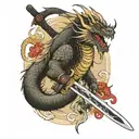 samurai- dragon-sword-perseverance tattoo design idea