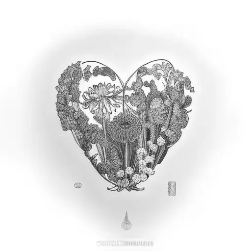 red chrysanthemum, blue larkspur, yellow narcissus, and white lily of the valley tattoo design idea