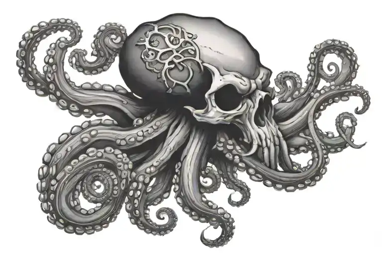 octopus skull scuba diver tattoo design idea