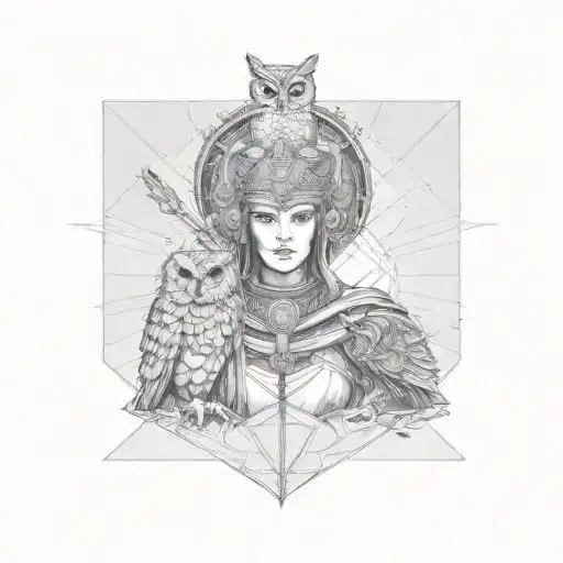 goddess athena with spear shield with owl tattoo design idea