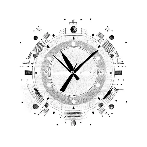 Analog clock with family holding hands in silhouette  tattoo design idea