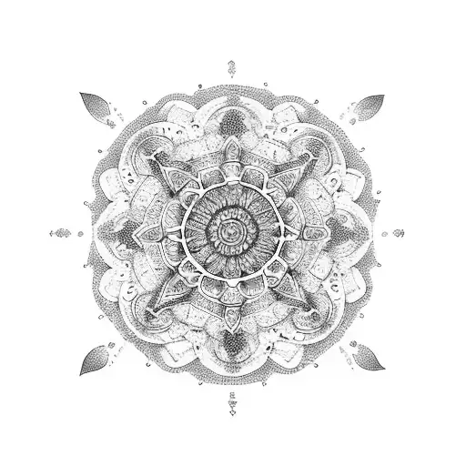 A spiritual mandala with intricate patterns and symbols tattoo design idea