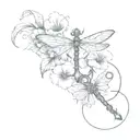 navy anchor with dragonfly and pansy flowers growing tattoo design idea