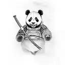 a cute panda on a tree with a samurai sword on his belt tattoo design idea