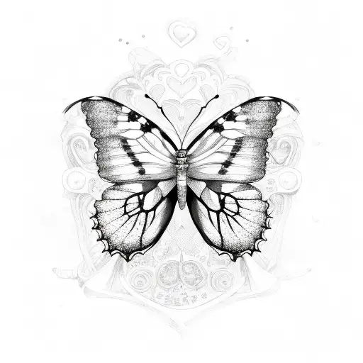 Butterfly and hearts tattoo design idea