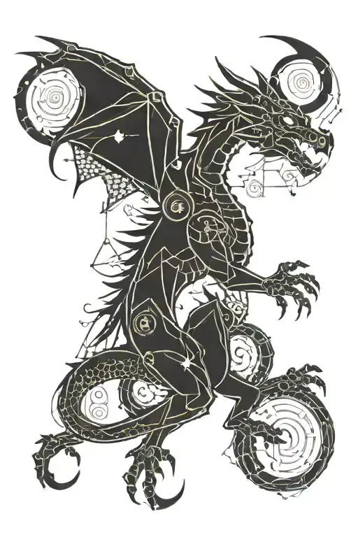 dragon holding astrology symbols in each hand  tattoo design idea