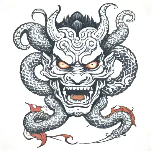 snake devil cards hannya tattoo design idea
