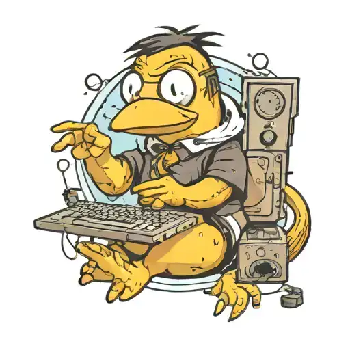 Psyduck getting confused by a computer screen tattoo design idea