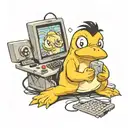 Psyduck getting confused by a computer screen tattoo design idea