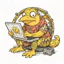 Psyduck getting confused by a computer screen tattoo design idea