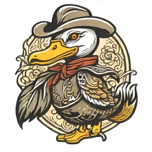 duck wearing cowboy boot tattoo design idea